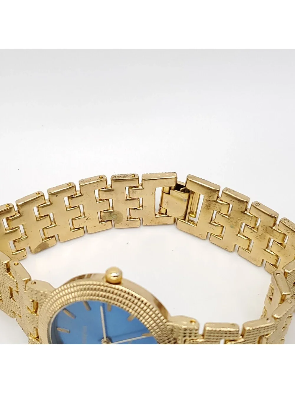 Geneva Quartz Watch Women 31mm Gold Tone Blue Dial New Battery